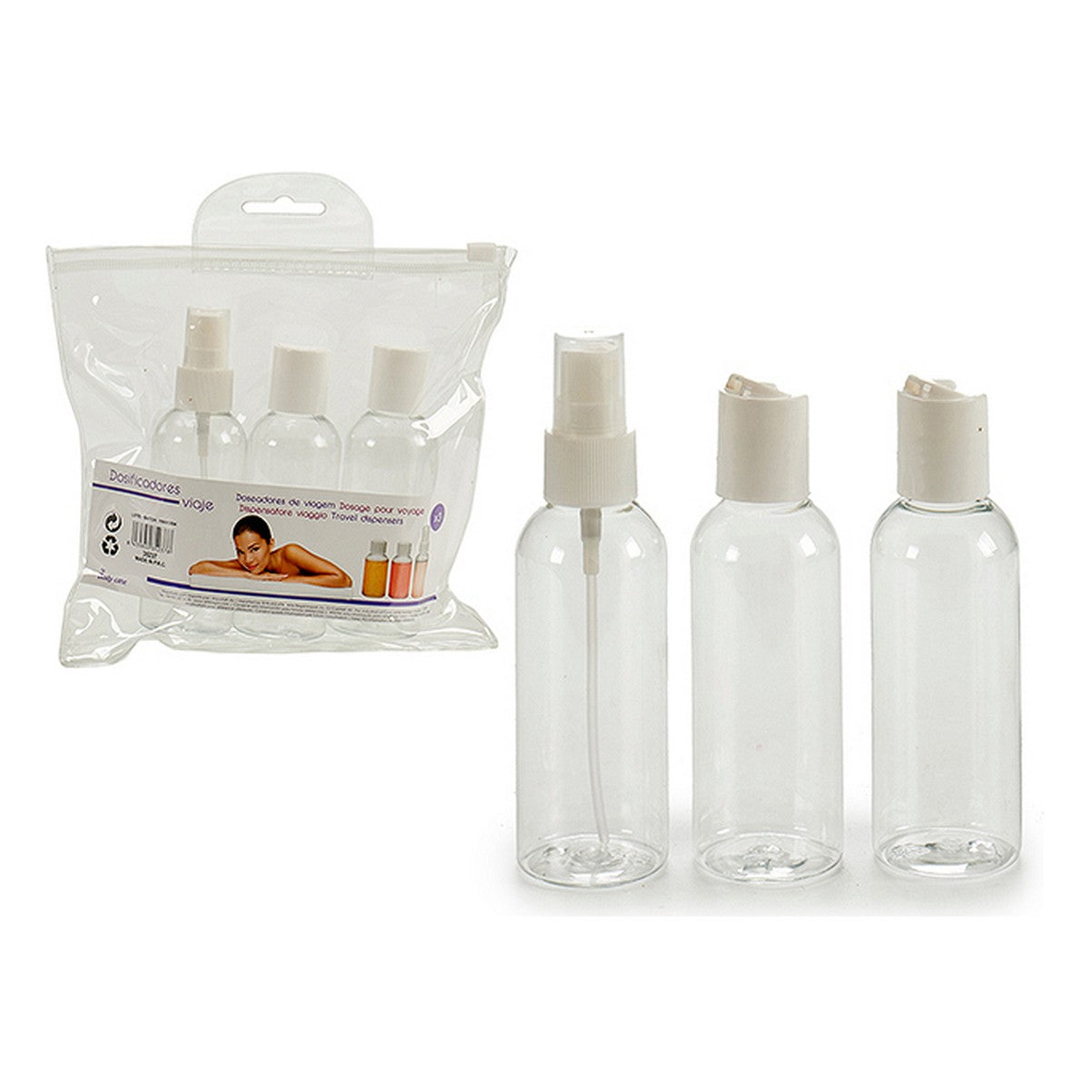 Ensemble de voyage transparent blanc (3 pièces)