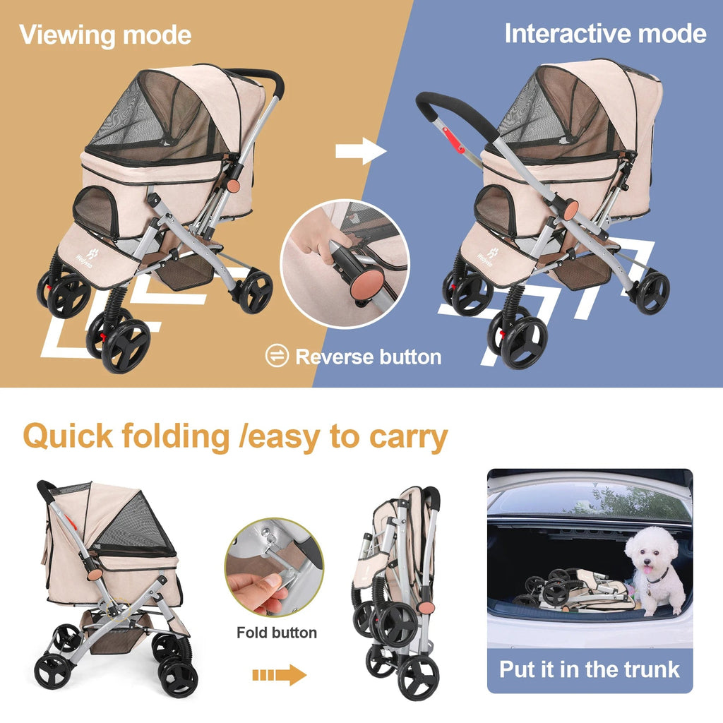 Poussette pliable pour chat et chien — Détachable, montage facile, idéale pour voyager avec votre animal