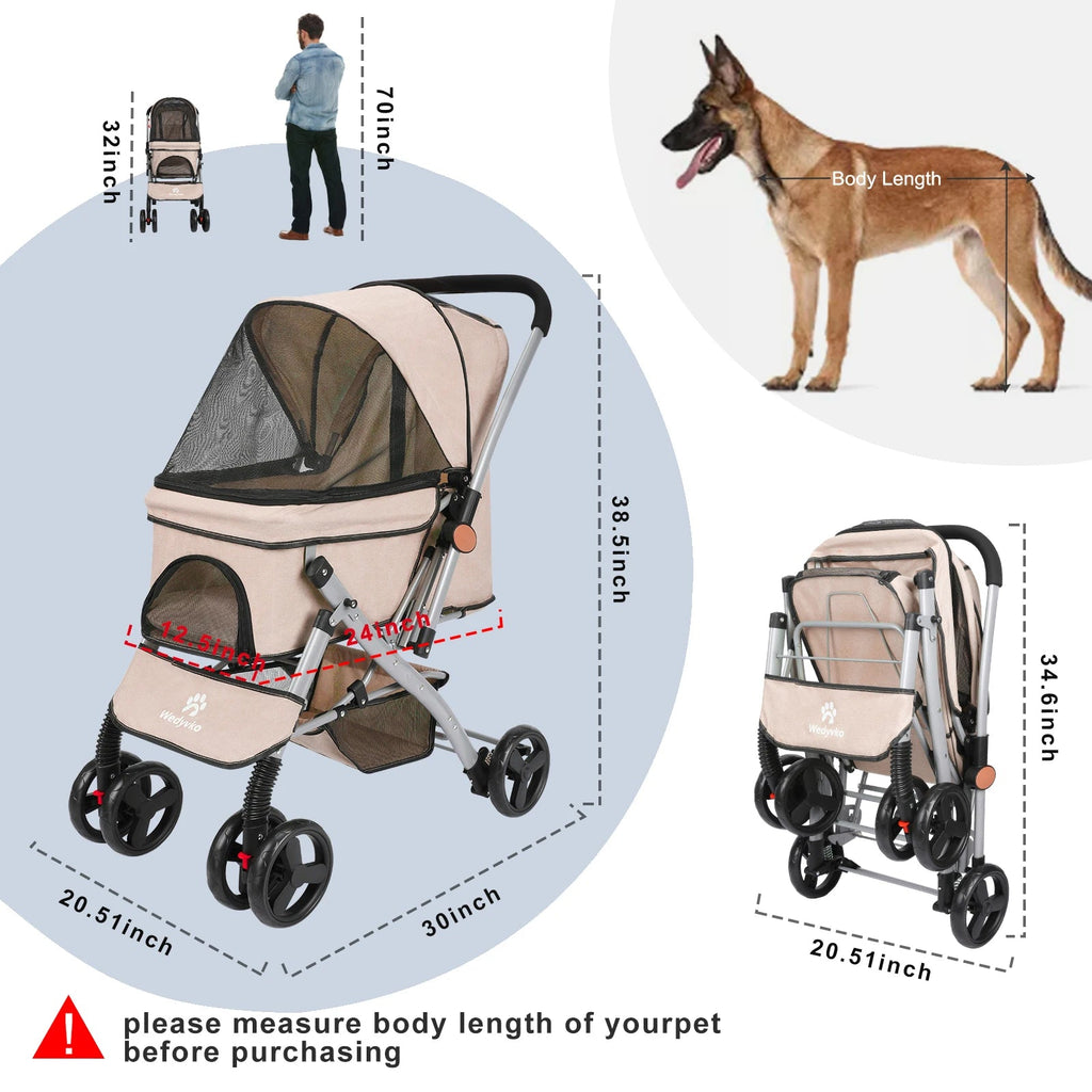Poussette pliable pour chat et chien — Détachable, montage facile, idéale pour voyager avec votre animal