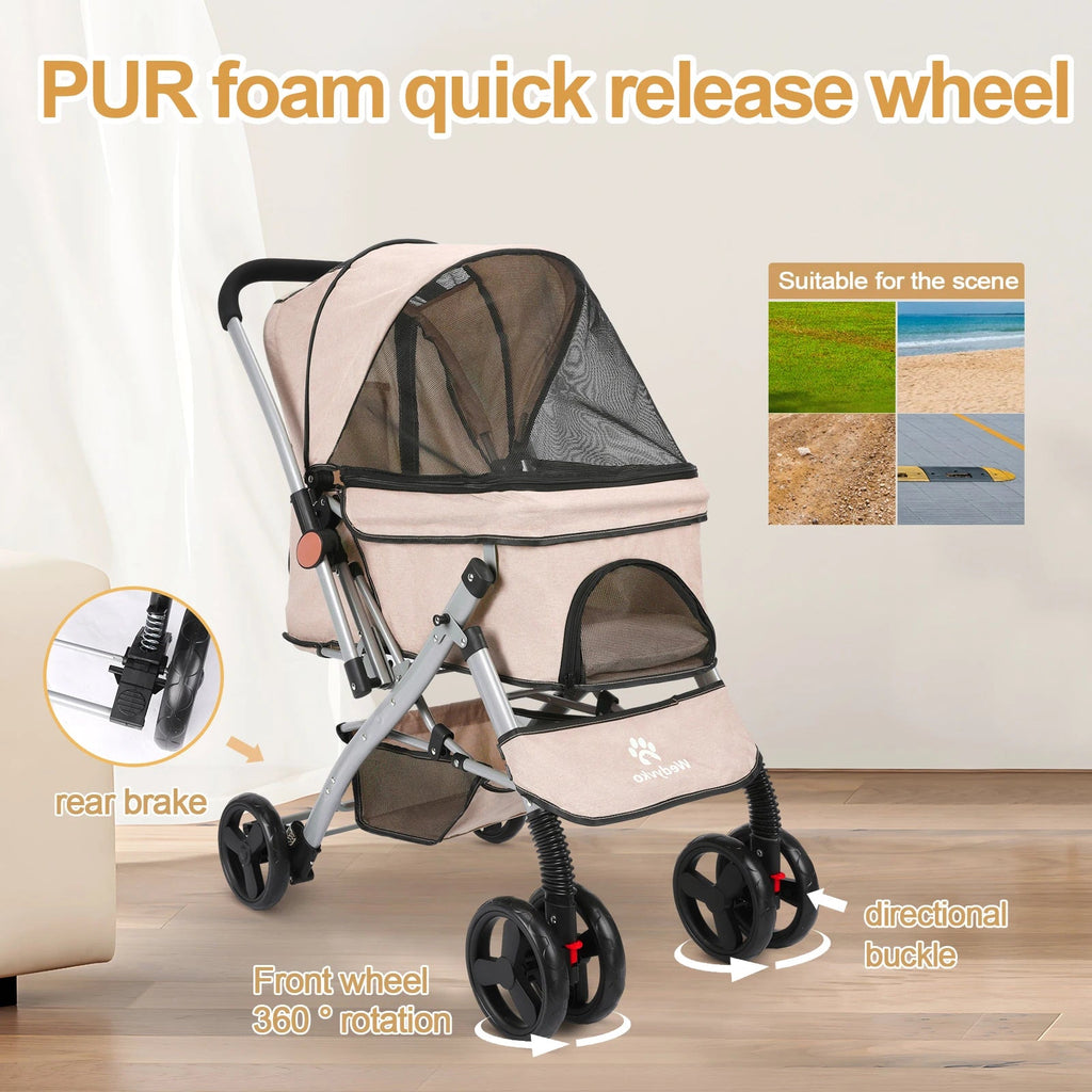 Poussette pliable pour chat et chien — Détachable, montage facile, idéale pour voyager avec votre animal