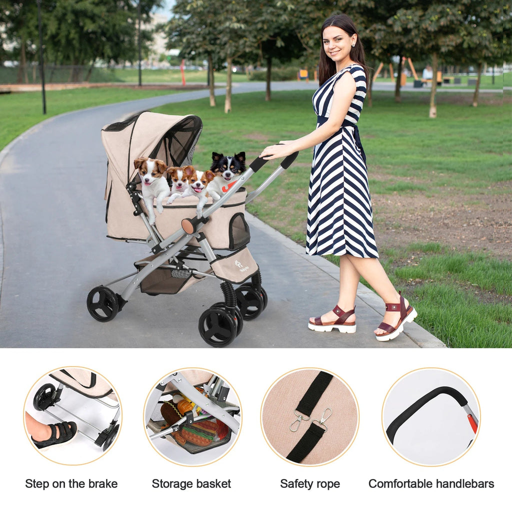 Poussette pliable pour chat et chien — Détachable, montage facile, idéale pour voyager avec votre animal
