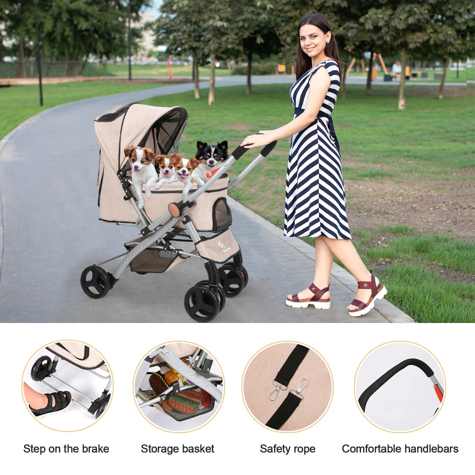 Poussette pliable pour chat et chien — Détachable, montage facile, idéale pour voyager avec votre animal